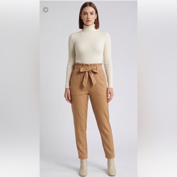simplee Pants - Simplee High Waist Paperbag Trousers Tan Camel Tapered Leg Pants NWT Size L
